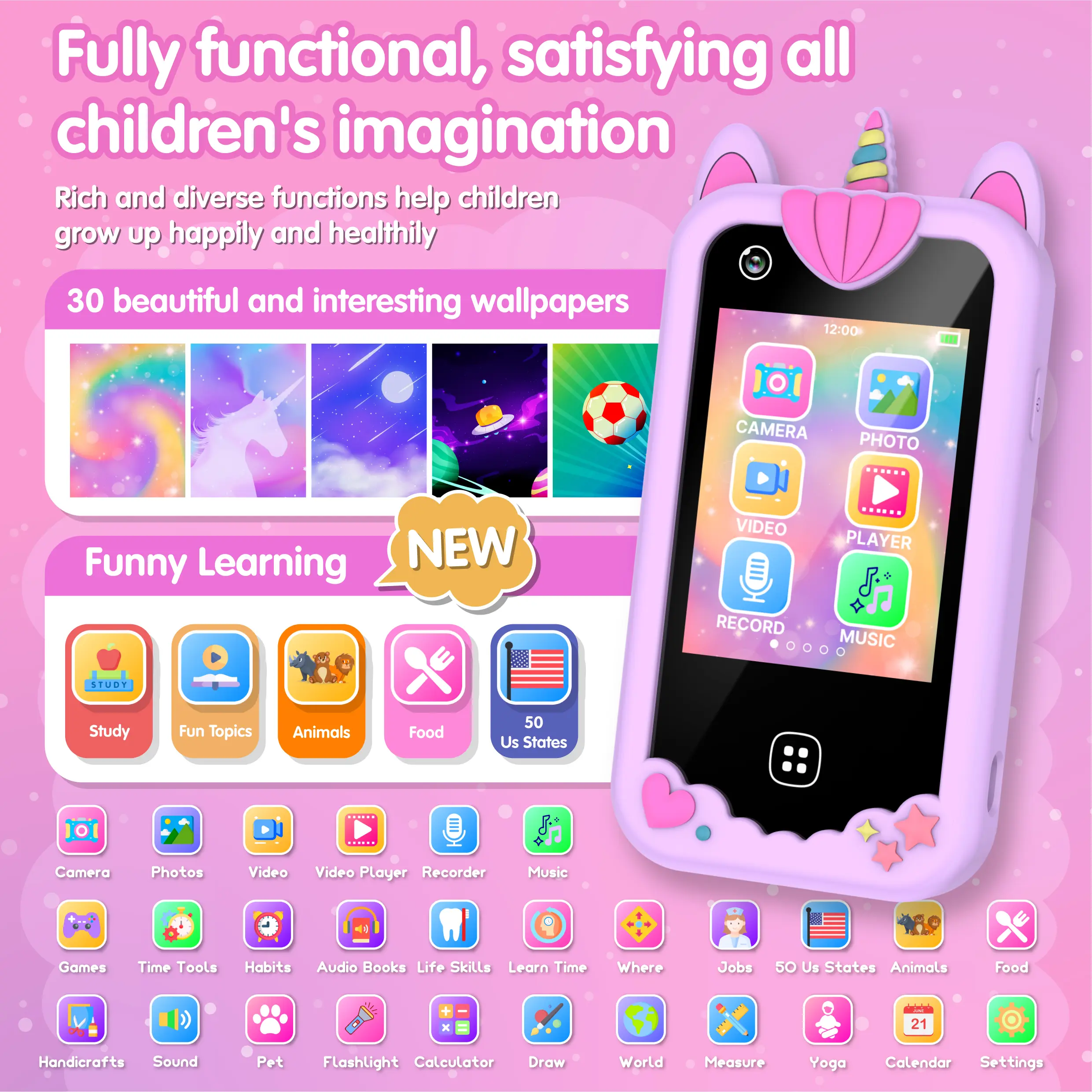 Kids Smart Phone for Girls Boys 17 Games Children Cell Phone Toys Dual Camera Music Player Toddler Learning Phone Birthday Gifts