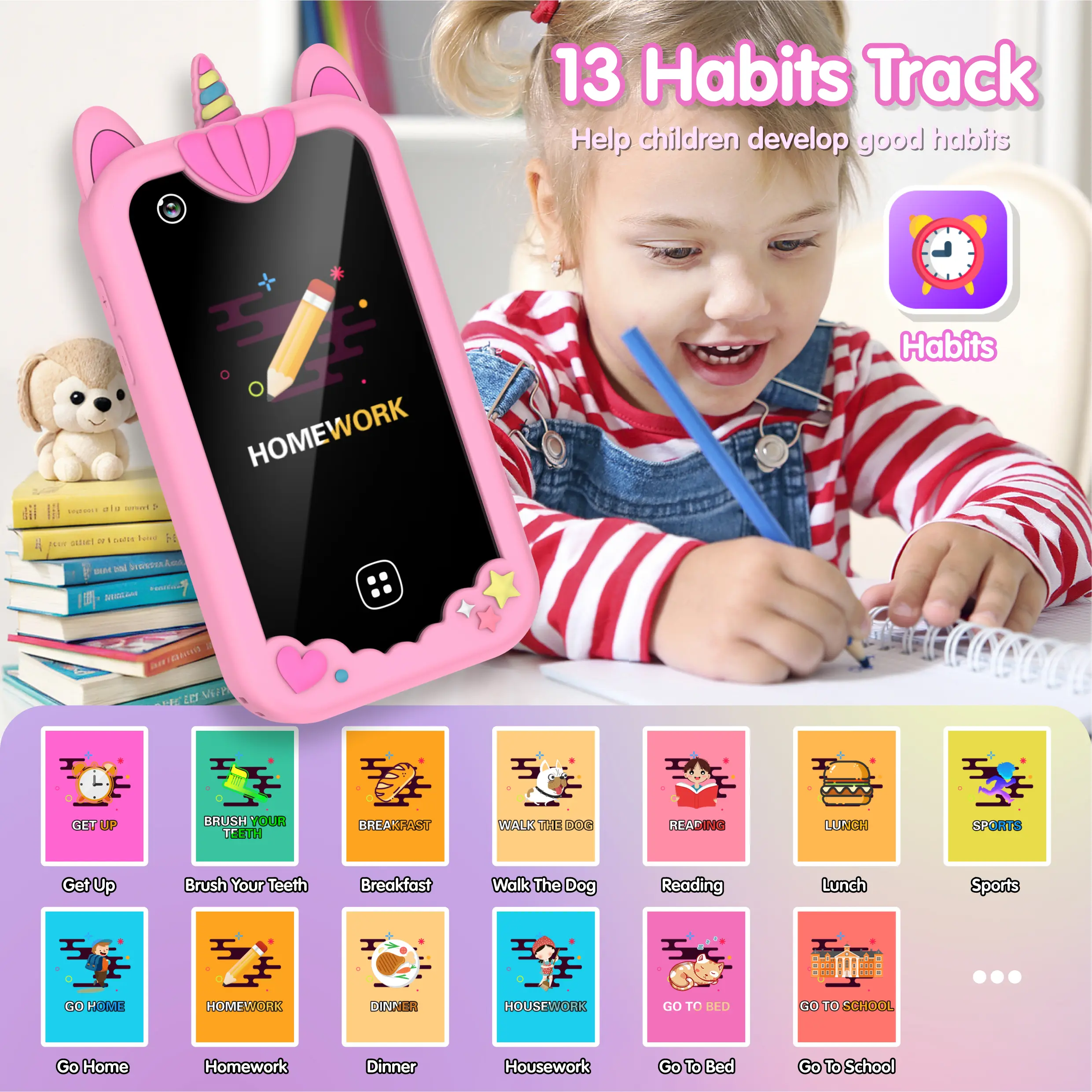 Kids Smart Phone for Girls Boys 17 Games Children Cell Phone Toys Dual Camera Music Player Toddler Learning Phone Birthday Gifts