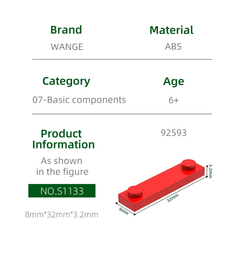 WANGE 92593 100g/164PCS 1x4 with 2 Studs without Groove Block Moc Accessories Compatible with Curved Brick DIY Toys For motorcyc
