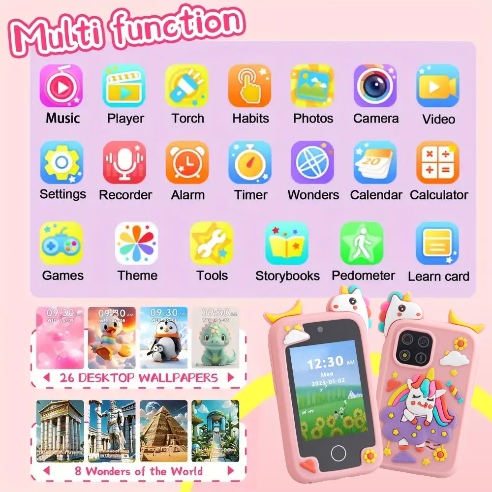 AMORUS New Kids Smart Phone Toys Cartoon Baby Mobile MP3 Player Digital Camera for Girls Boys Best Birthday Christmas Gifts