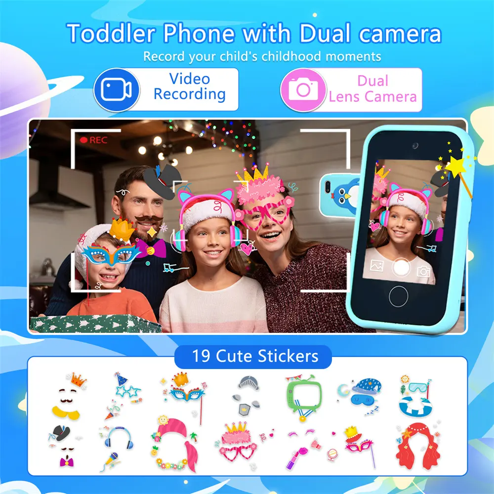 Kids Smart Phone Educational Toys Dual Camera Music Player Baby Phone 32G Memory with Lanyard Game Learning for Age 3-12 Gifts