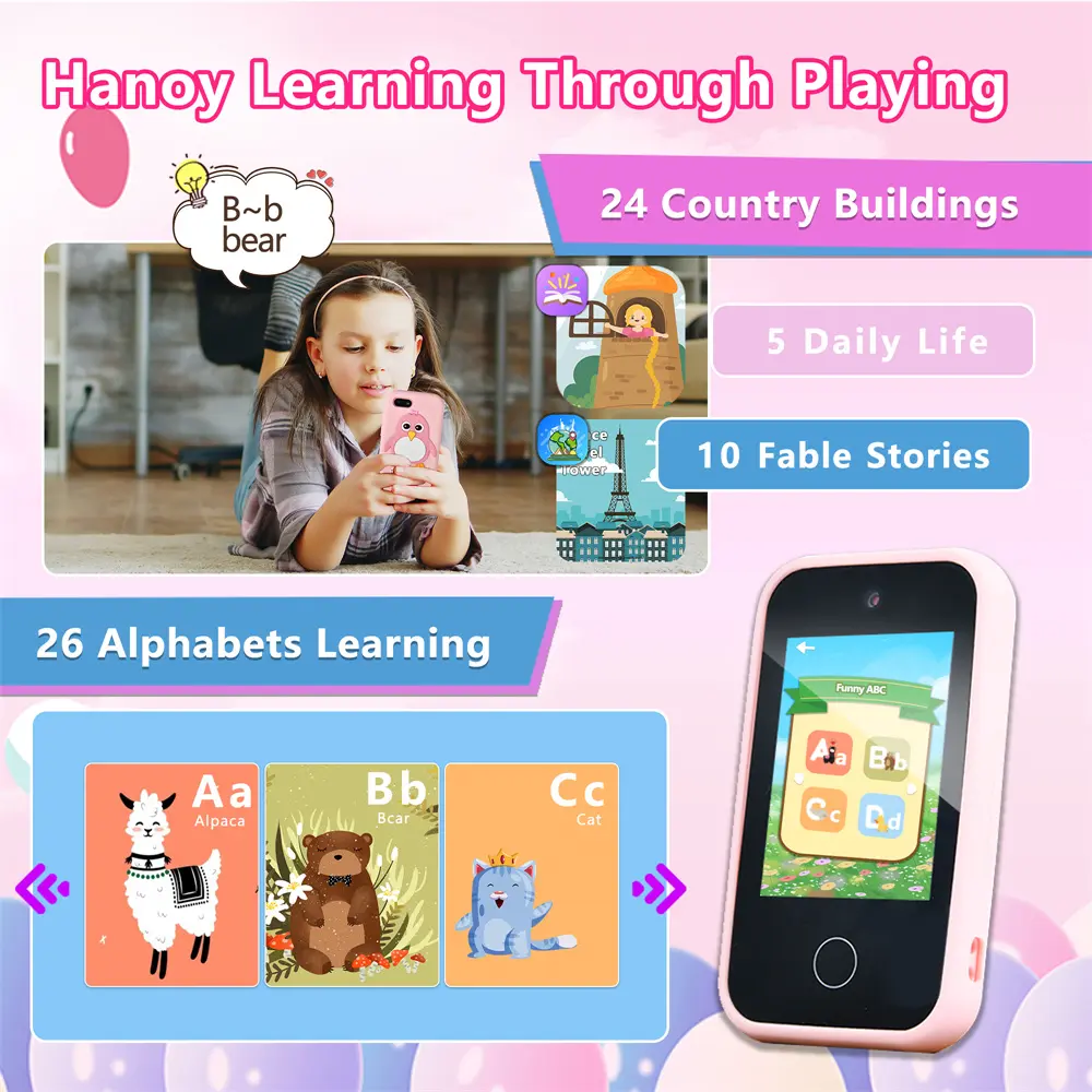 Kids Smart Phone Educational Toys Dual Camera Music Player Baby Phone 32G Memory with Lanyard Game Learning for Age 3-12 Gifts