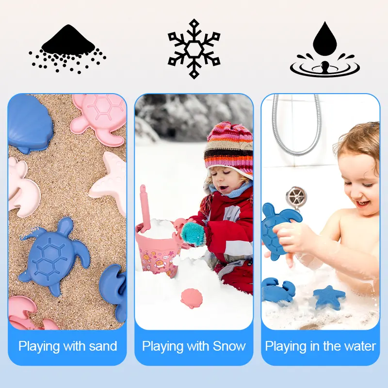 6Pcs/Set Summer Children's Beach Toys Set Silicone Bucket, Shovel 4 Sand Molds Sand Toys For Toddlers Perfect for Outdoor Fun