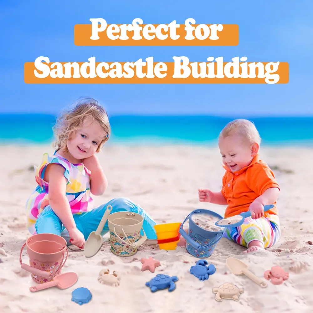 6Pcs/Set Summer Children's Beach Toys Set Silicone Bucket, Shovel 4 Sand Molds Sand Toys For Toddlers Perfect for Outdoor Fun
