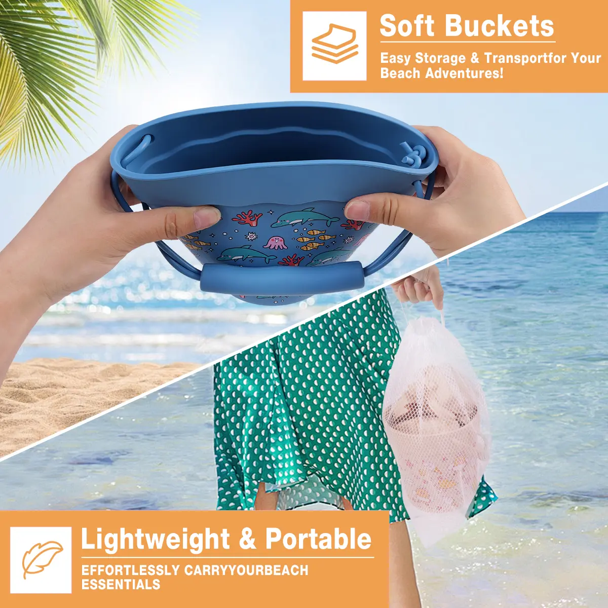 6Pcs/Set Summer Children's Beach Toys Set Silicone Bucket, Shovel 4 Sand Molds Sand Toys For Toddlers Perfect for Outdoor Fun