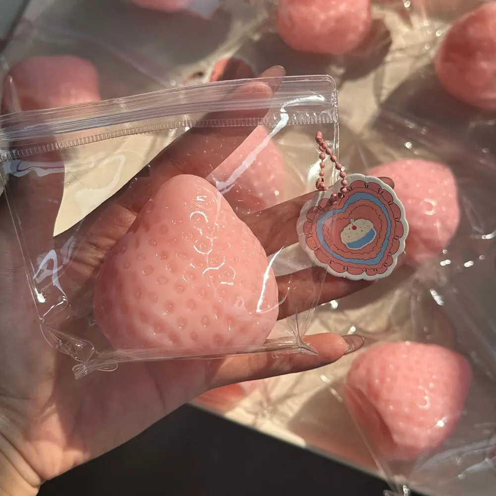 Cute Strawberry Squeeze Toy Reusable Kawaii Squishies PVC Toy Big Strawberry Taba Squishies Toy for Girl Birthday Gift Toy