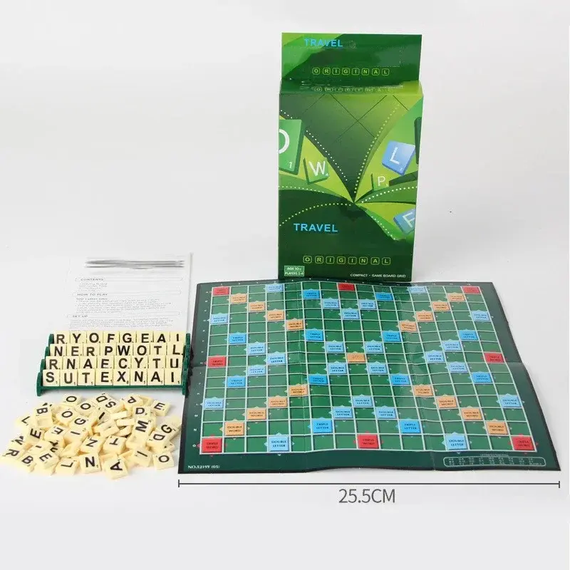 2-4 People English Spelling Solitaire Box Alphabet Chess Educational Toys Travel English Alphabet Scrabble Puzzle Board Game
