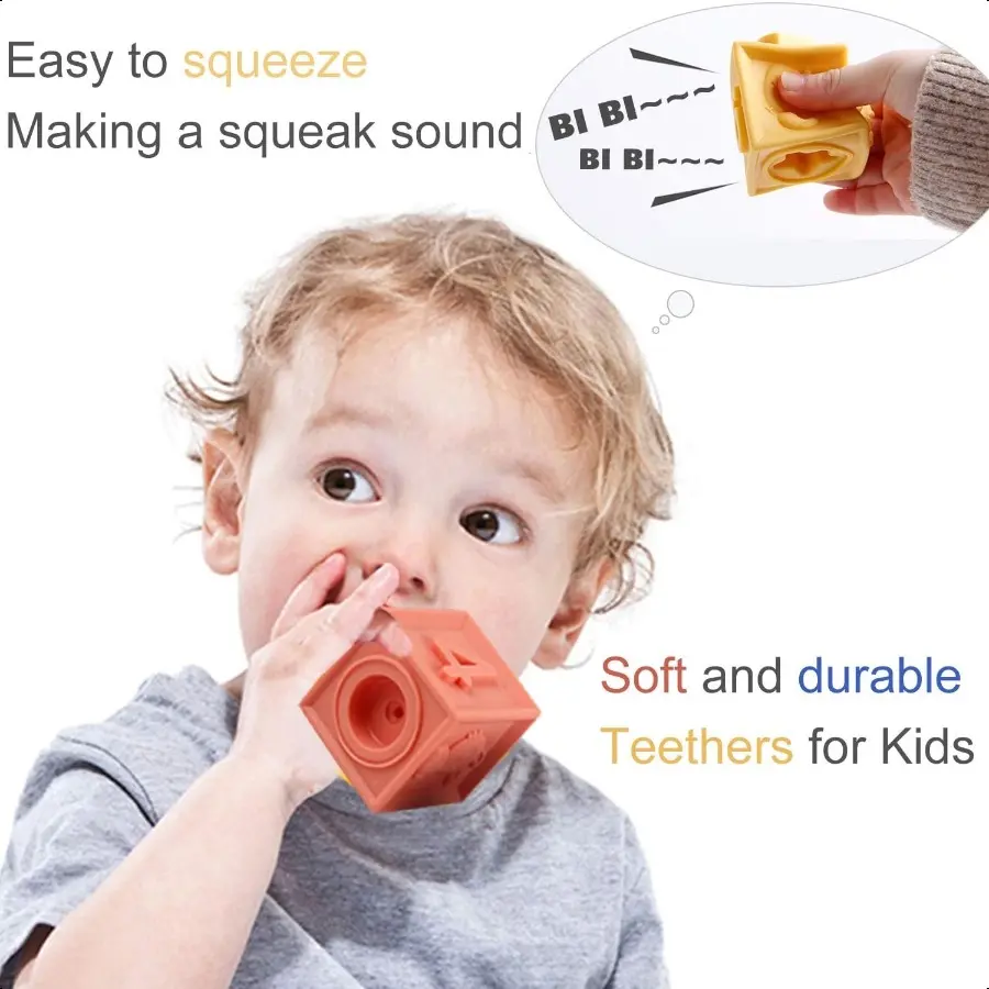 Mini Tudou Baby Blocks Soft Building Blocks Baby Toys Teethers Toy Educational Squeeze Play with Numbers Animals Shapes Texture