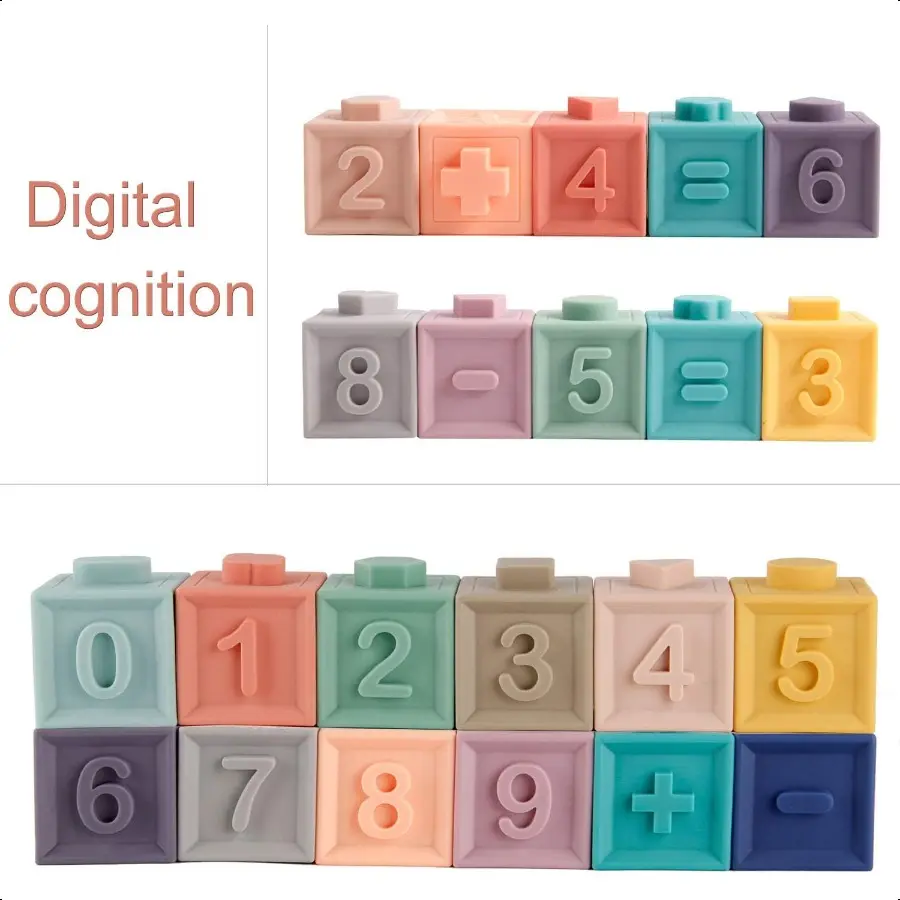 Mini Tudou Baby Blocks Soft Building Blocks Baby Toys Teethers Toy Educational Squeeze Play with Numbers Animals Shapes Texture