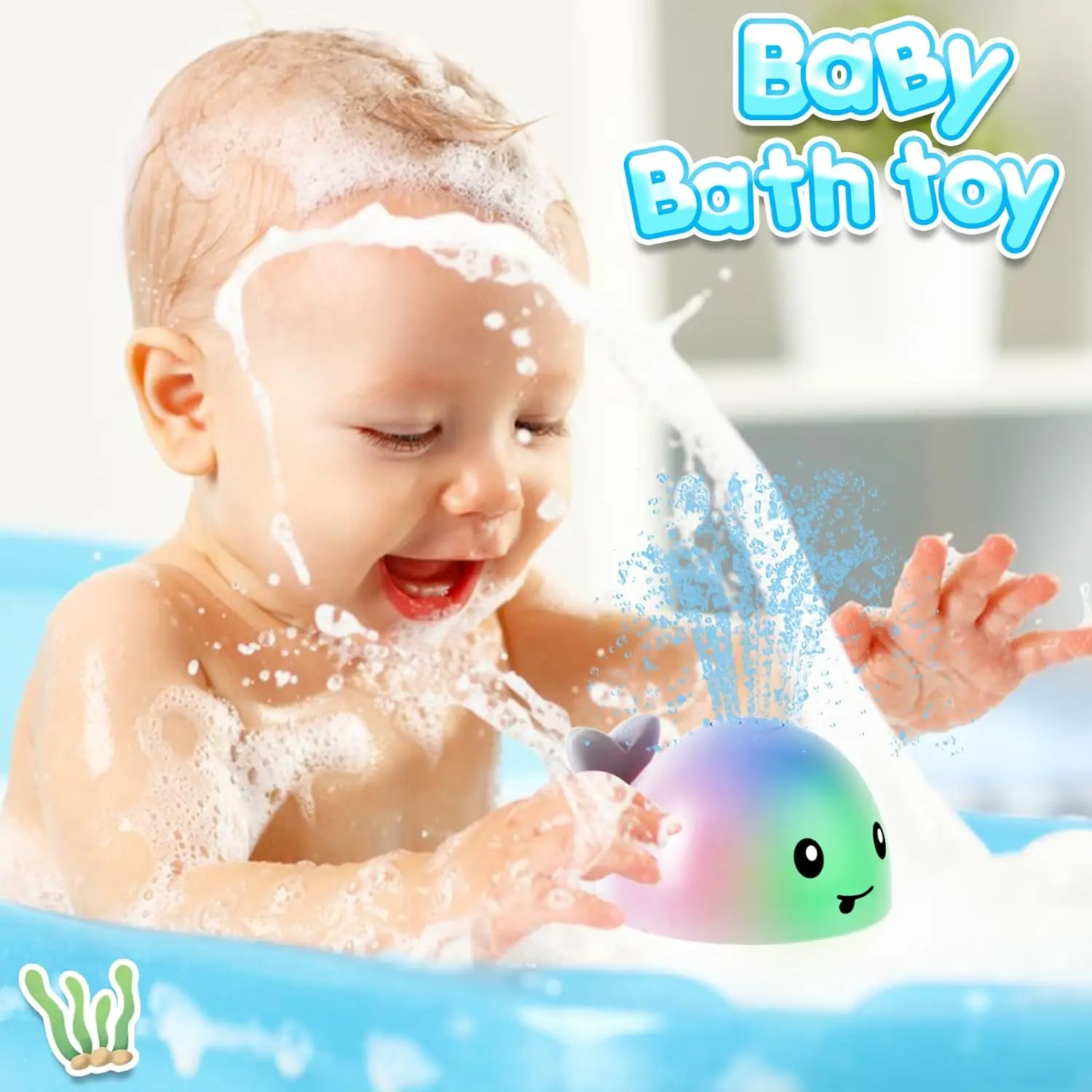 Baby Bath Toys, Whale Automatic Bathroom Toy Sprinkler, Light Up Bath Toys for Baby 6-18 Months Bathtub Fountain Spray Water Toy