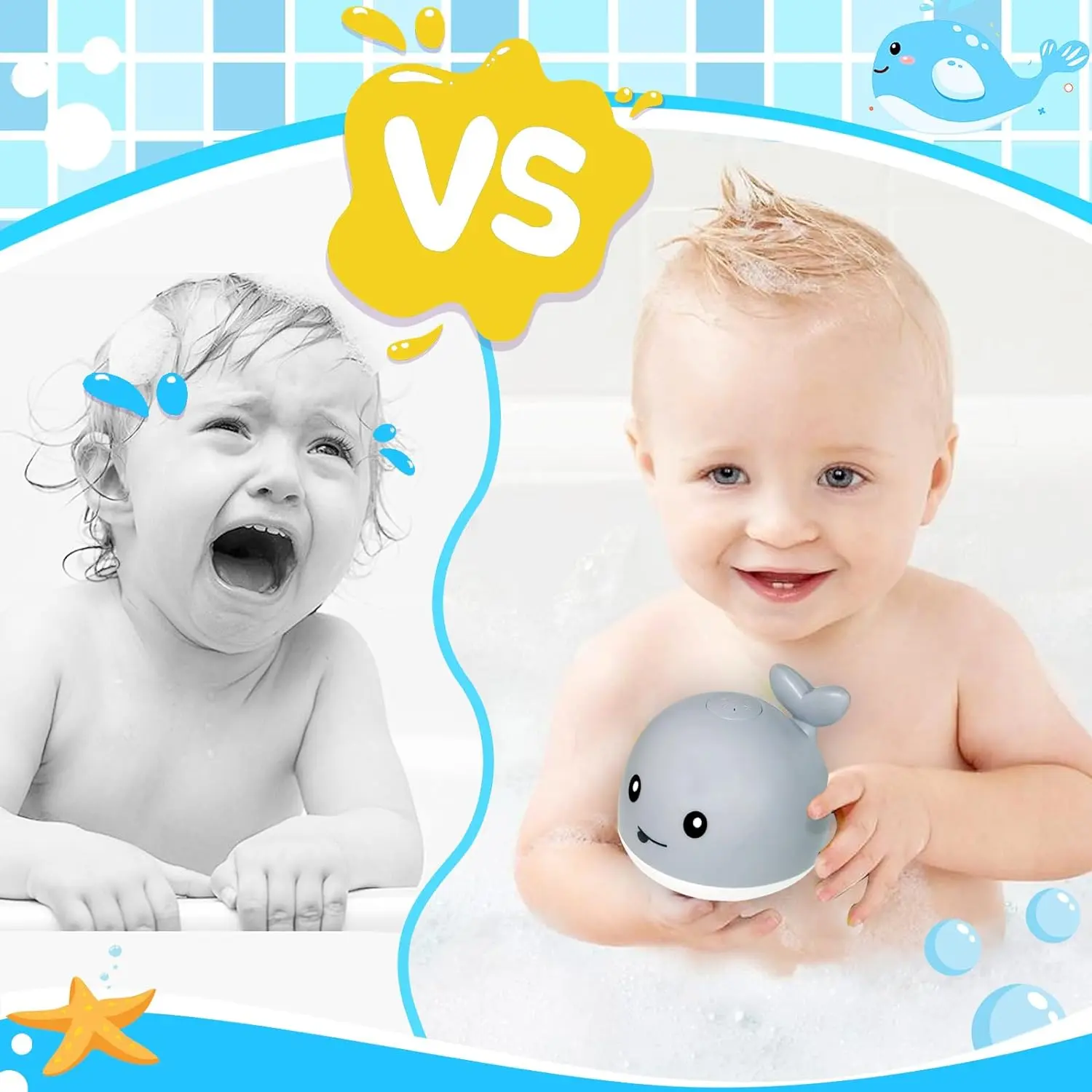 Baby Bath Toys, Whale Automatic Bathroom Toy Sprinkler, Light Up Bath Toys for Baby 6-18 Months Bathtub Fountain Spray Water Toy
