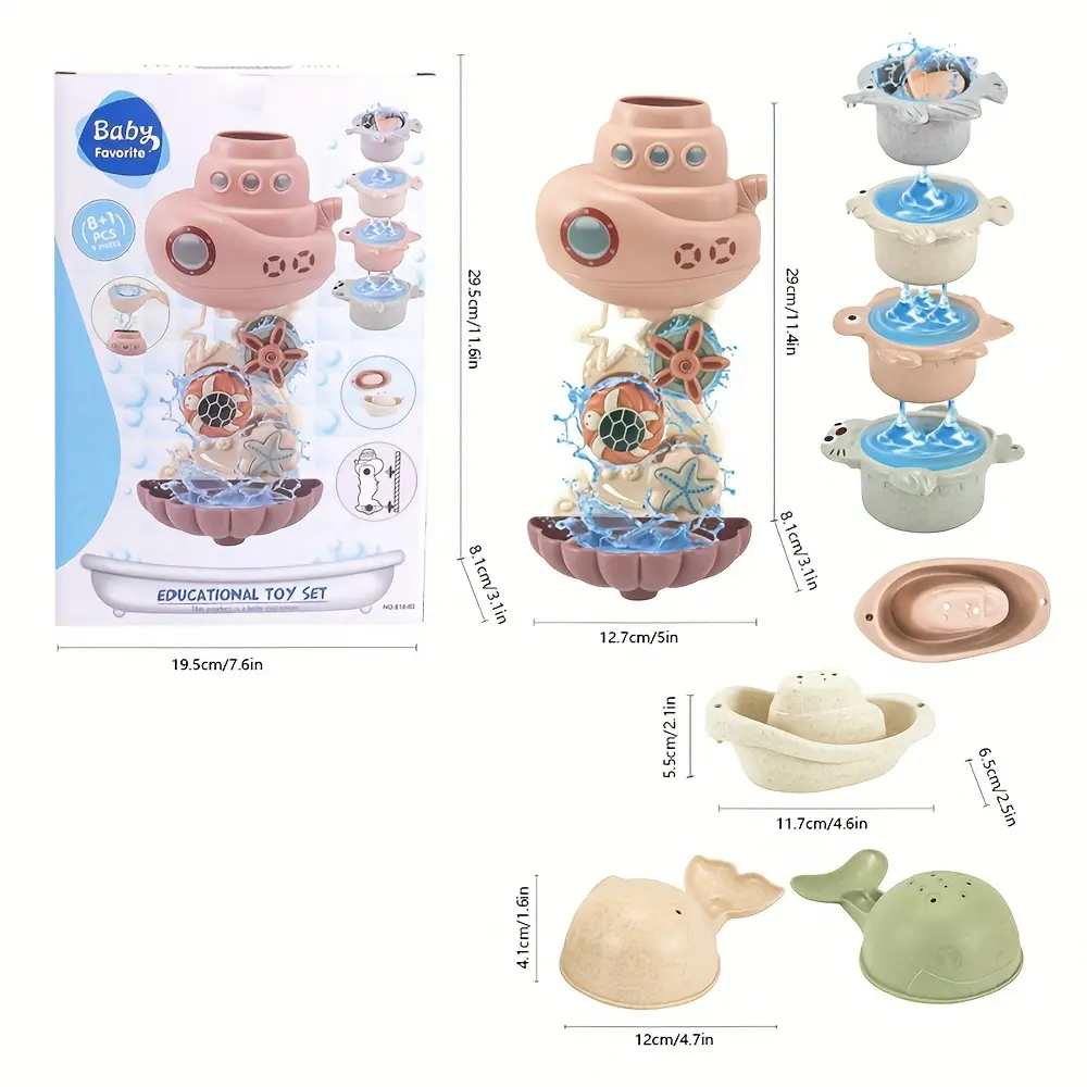 Baby Bath Toys Cute Stacking Cups Water Spray Bathroom Bathing Toys for Children Bathroom Toys for Toddlers Kids Birthday Gifts