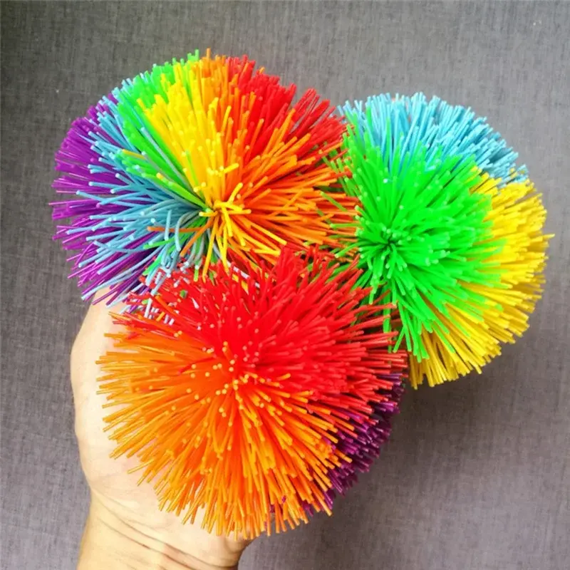 6/9cm Rainbow Fingertips Sensory Bouncy Ball Stringy Balls Great Sensory Fidget Toy Rubber Fur Ball Kids Stress Relief Funny Toy