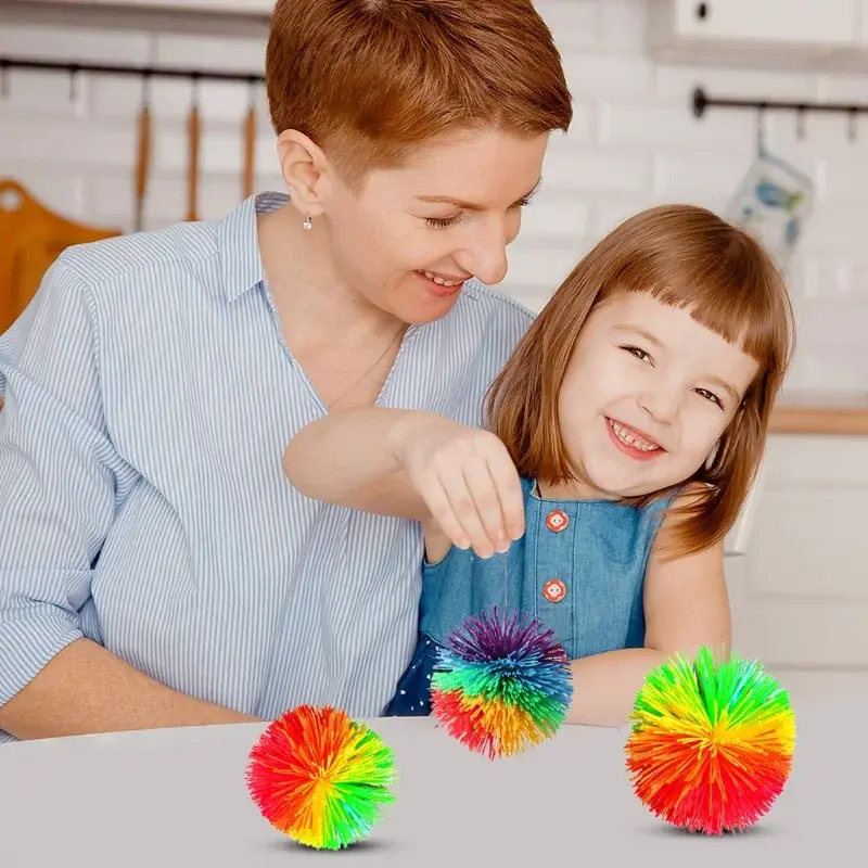 6/9cm Rainbow Fingertips Sensory Bouncy Ball Stringy Balls Great Sensory Fidget Toy Rubber Fur Ball Kids Stress Relief Funny Toy