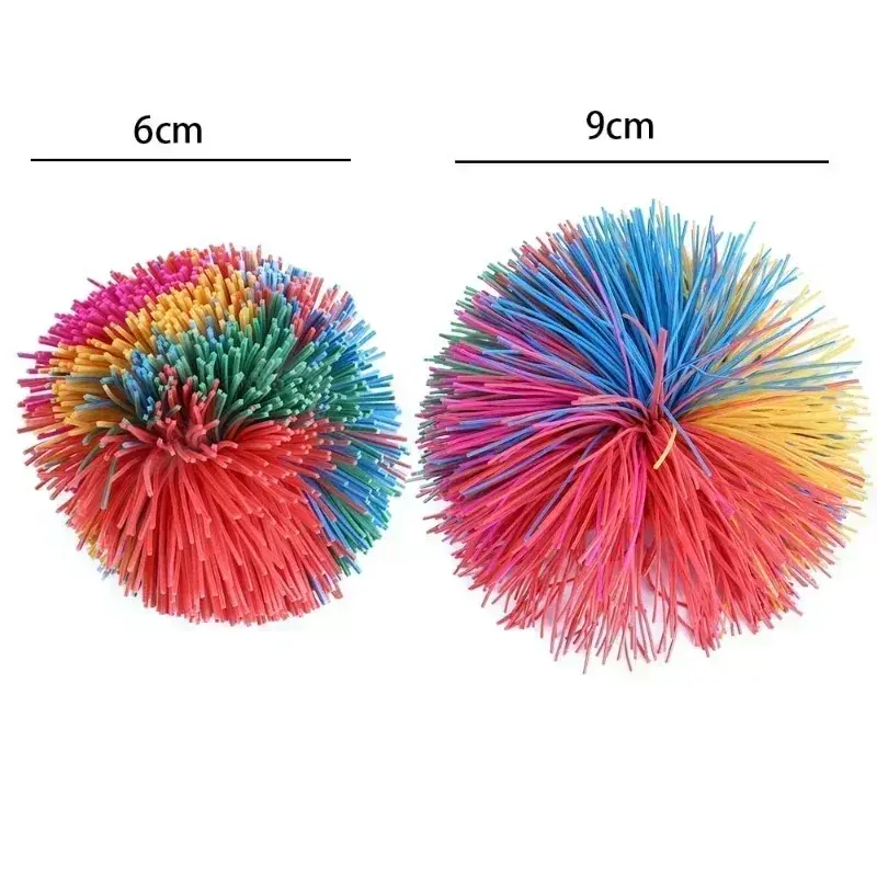 6/9cm Rainbow Fingertips Sensory Bouncy Ball Stringy Balls Great Sensory Fidget Toy Rubber Fur Ball Kids Stress Relief Funny Toy