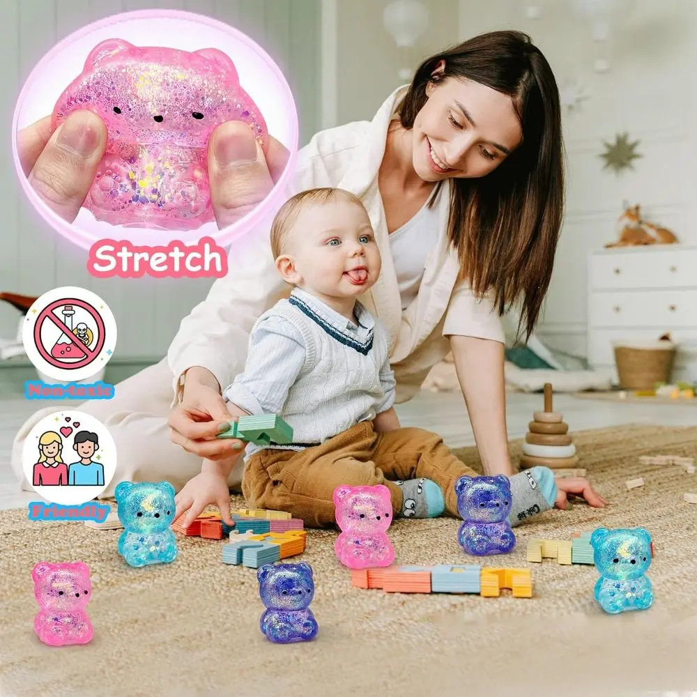New Gummy Bear Bear Squishy Fidget Toys Soft Funny Squishy Ball Cute Stress Relief Toy for Kids Easter Basket Stuffers