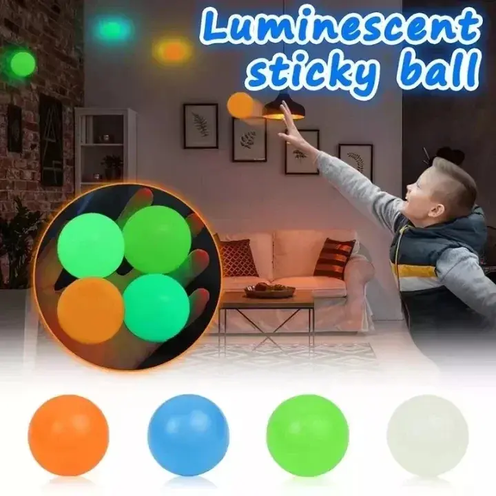 1-4Pcs Luminous Balls High Bounce Glowing Ball Sticky Wall Home Party Decor Kids Adult Gift Anxiety Stress Relieve Toy 4.5cm/6cm
