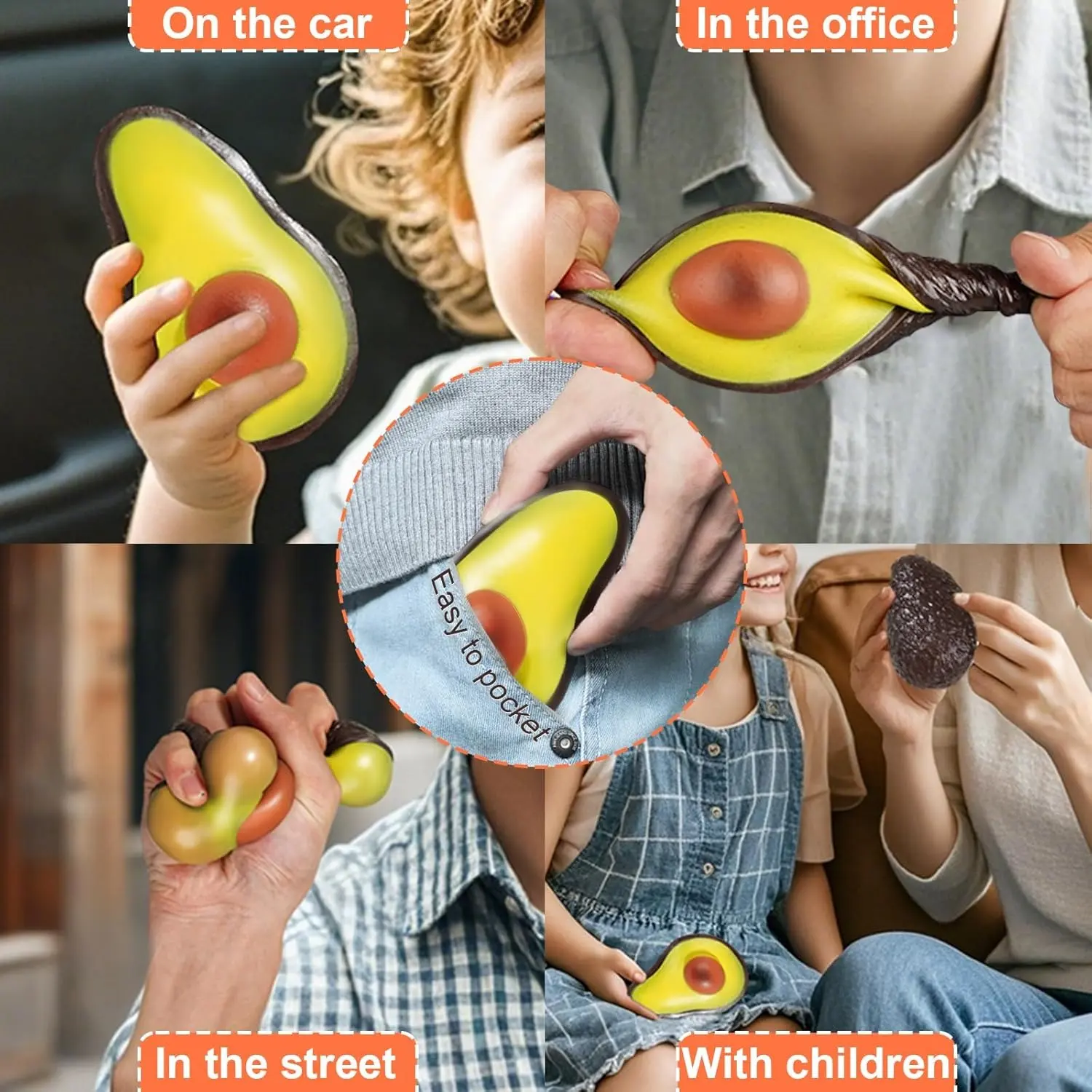 Avocado Sensory Toy for Kids Adults Fidget Stress Balls Perfect Squishy Toys for Autism Support & Stress Relief