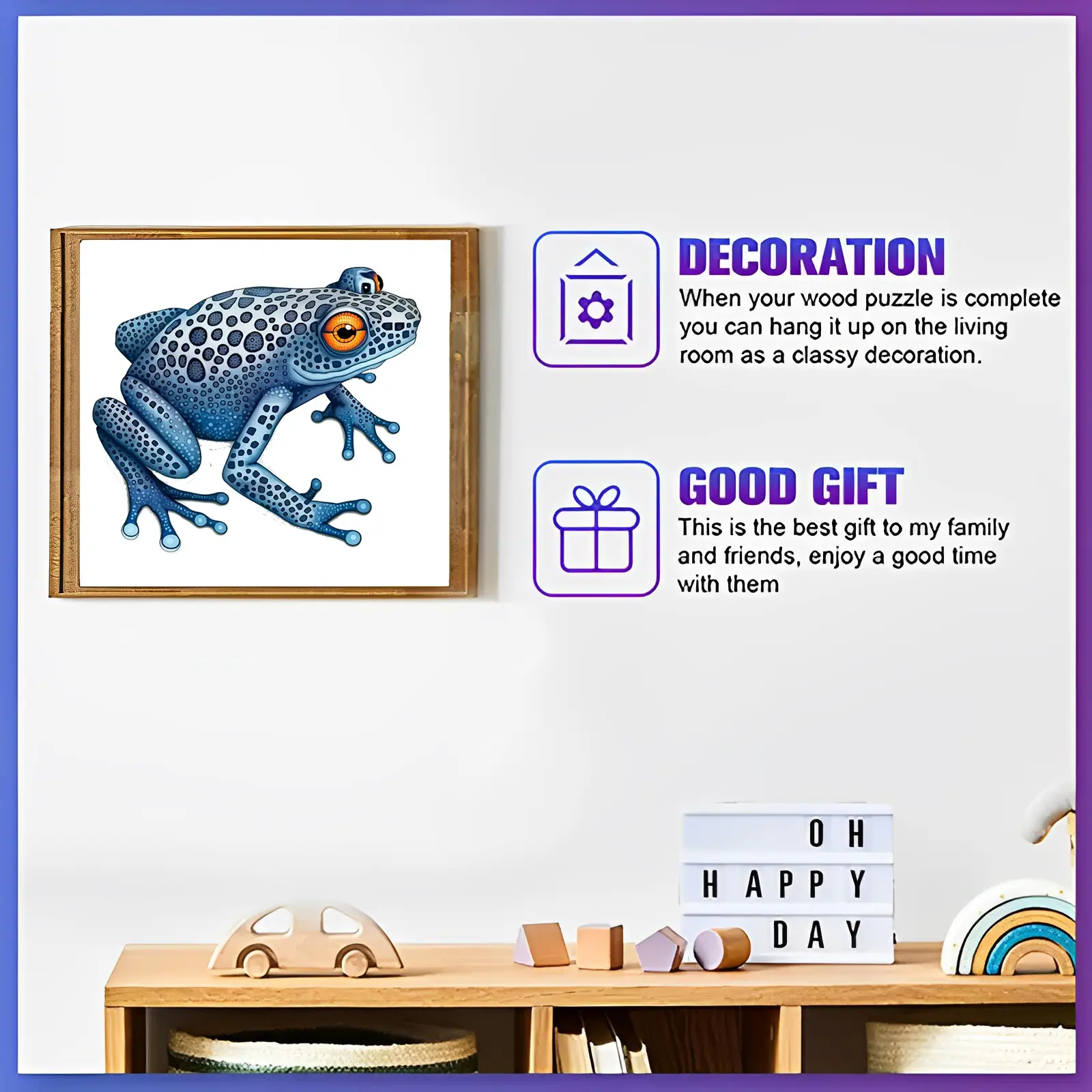 Wooden puzzle with frog pattern, irregular animal shape, puzzle and stress relief toy, Children's Day gift