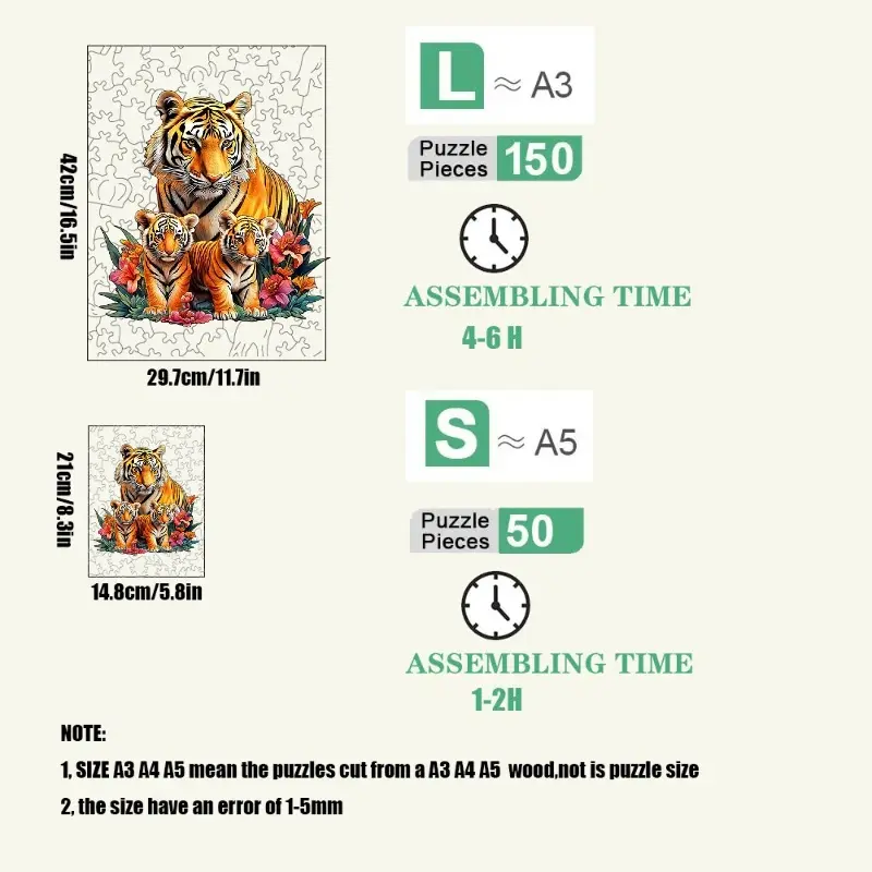 Unique Brain Training Animal Shape 3D Tiger Animal Jigsaw Puzzle Educational Wooden Toy Gift for Adults Kids Interactive Games