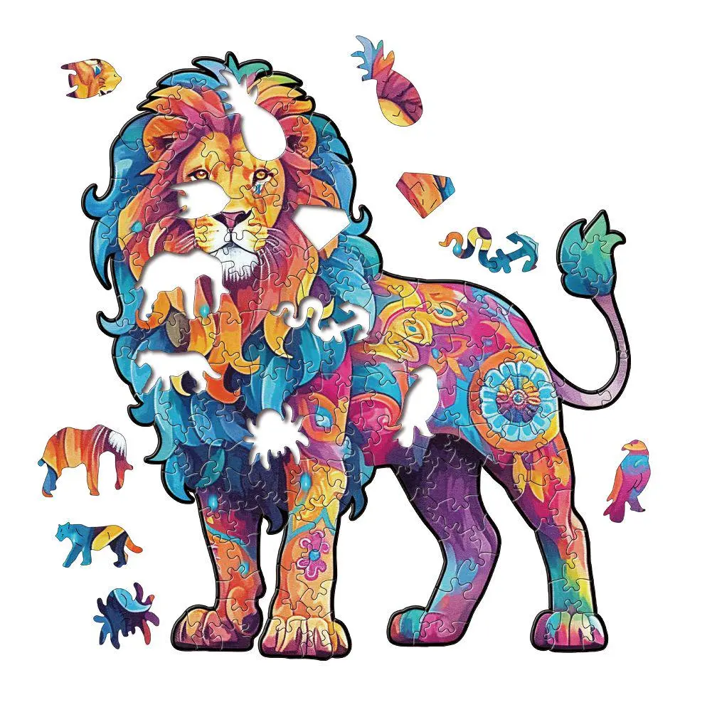 Unique Brain Training Animal Shape 3D Tiger Animal Jigsaw Puzzle Educational Wooden Toy Gift for Adults Kids Interactive Games