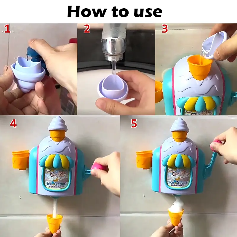 Ice Cream Bath Toys Kids Foam Machine Water Play Toy Ice Cream Maker Bubble Foam Play Machine Powerful Suction Delicate Supplies