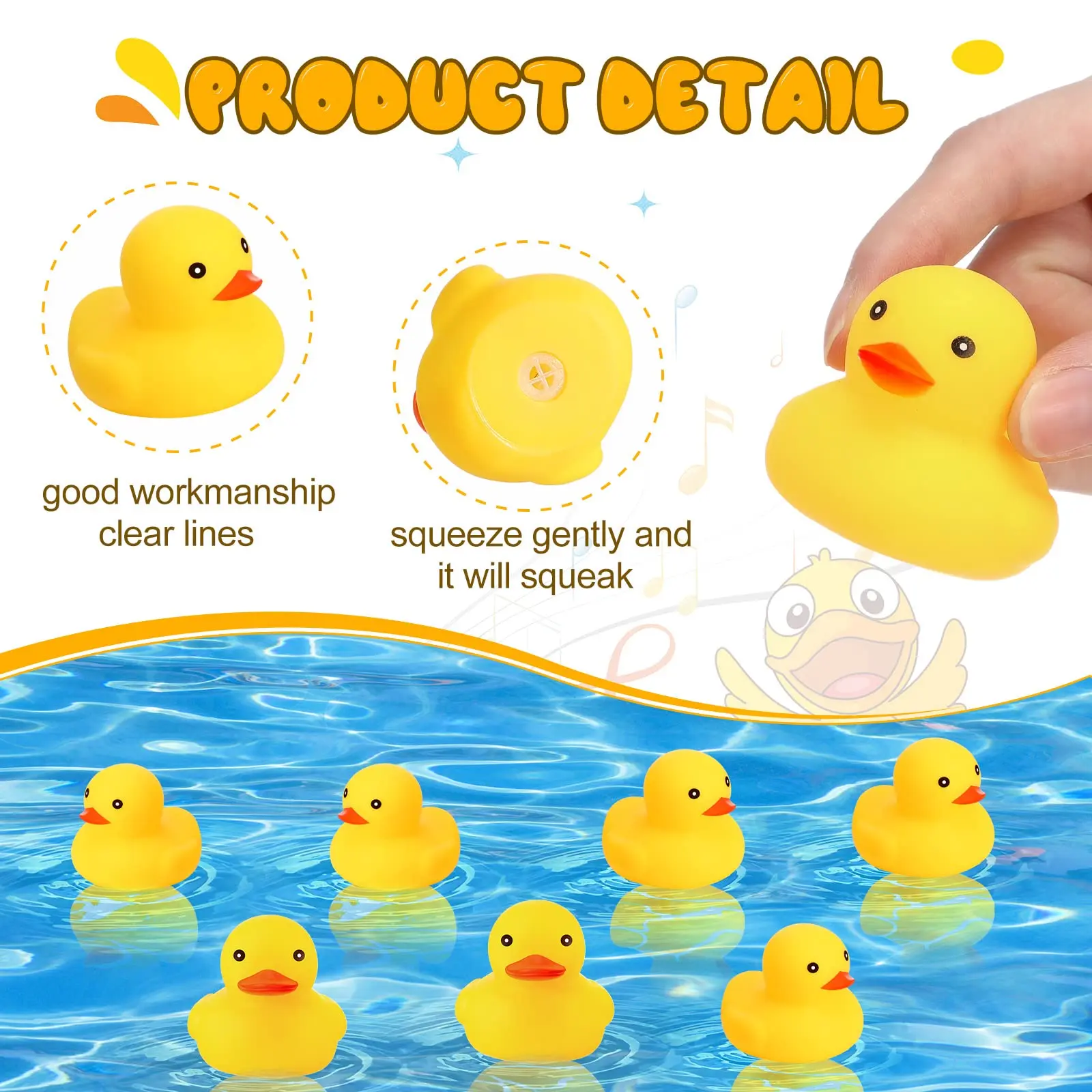 10-200pcs Yellow Rubber Duck Bath Toys, Mini Squeak Ducks Bulk for Tiny Baby Shower Preschool Bathtub Toy Pool Party Supplies