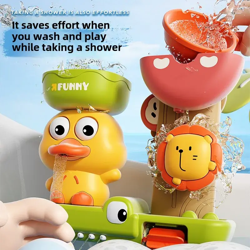 2025 Baby Bath Toy Play Water in Duck Rotating Eyes Lion Waterwheel Children Fun in Shower Bathtub with Suction Cup in Kid Gift