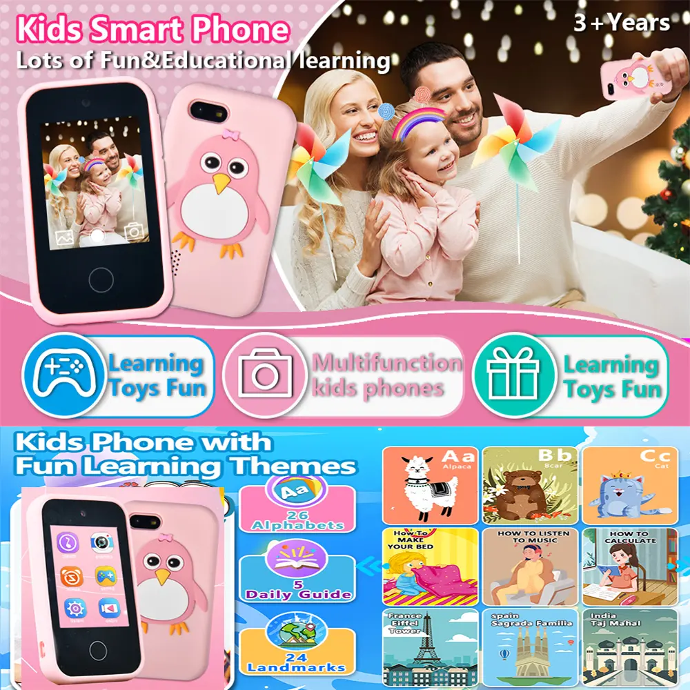 Kids Smart Phone For Boys Girls Unicorns Toys Phone Touch Screen Learning Toy Christmas Birthday Gifts With 32G Memory Card