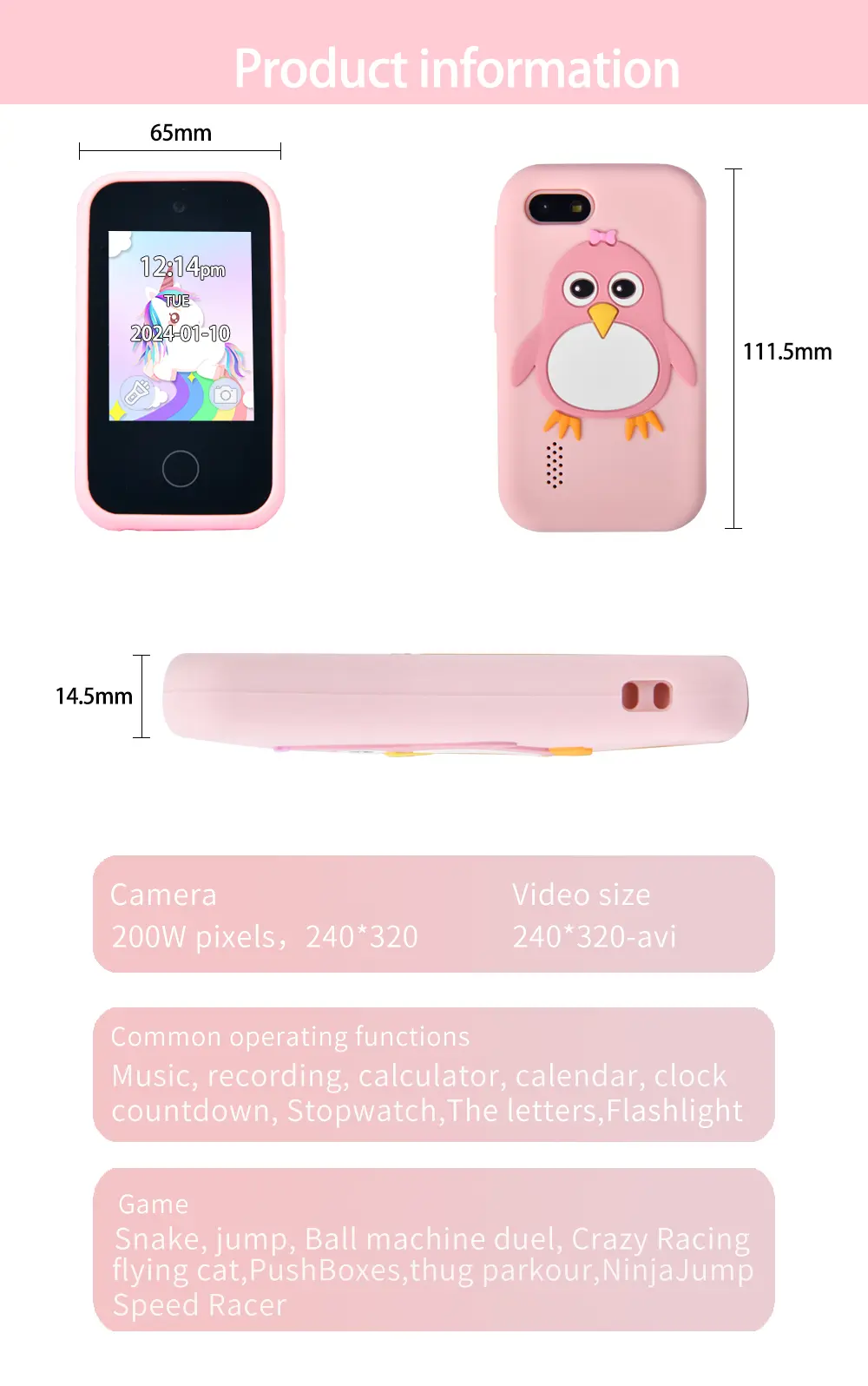 Kids Smart Phone For Boys Girls Unicorns Toys Phone Touch Screen Learning Toy Christmas Birthday Gifts With 32G Memory Card
