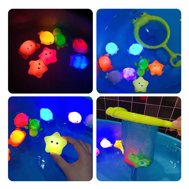 Cute Animals Bath Toy Swimming Water LED Light Up Toys Soft Rubber Float Baby Bath Toys Bathtub  Funny Birthday Gifts