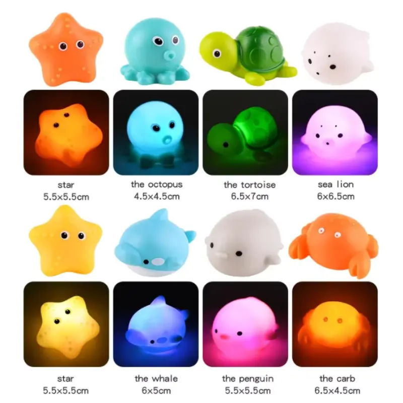 Cute Animals Bath Toy Swimming Water LED Light Up Toys Soft Rubber Float Baby Bath Toys Bathtub  Funny Birthday Gifts