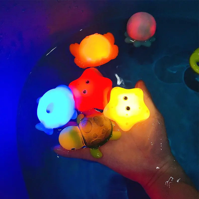 Cute Animals Bath Toy Swimming Water LED Light Up Toys Soft Rubber Float Baby Bath Toys Bathtub  Funny Birthday Gifts
