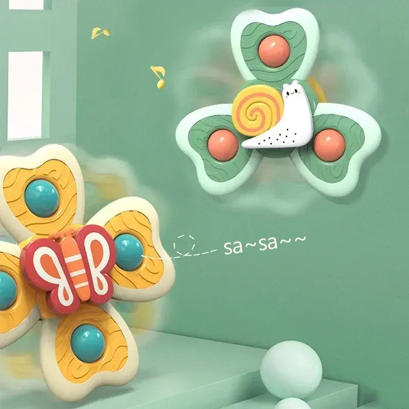 1PC Baby Cartoon Insects Spinners Toy ABS Suction Cup Spinning Top Rattles Fidget Stress Reliever Kids Bath Toys