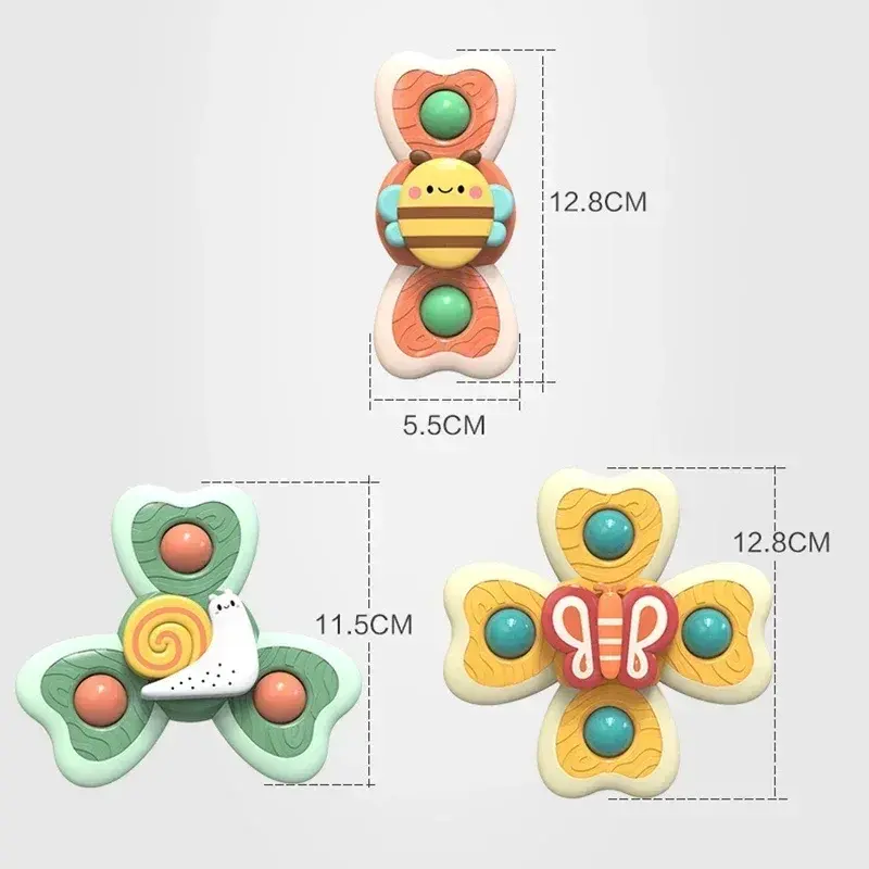 1PC Baby Cartoon Insects Spinners Toy ABS Suction Cup Spinning Top Rattles Fidget Stress Reliever Kids Bath Toys