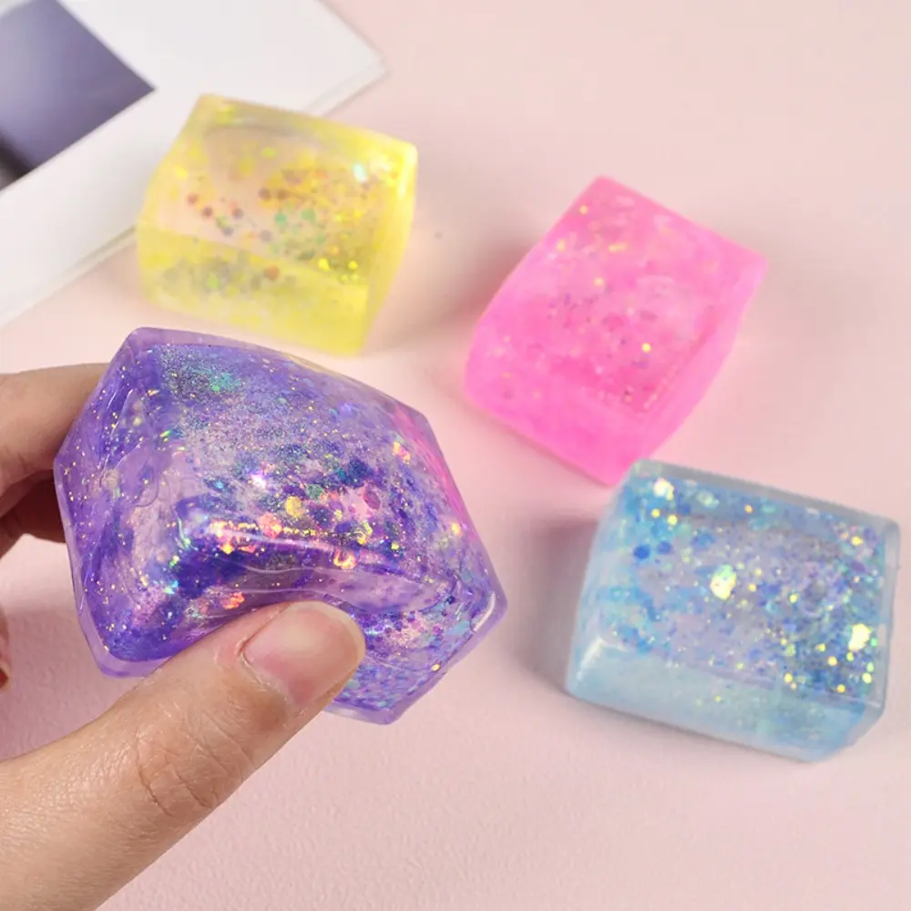 Squishy Colored Ice Cube Fidget Toys Slow Rising  Squeeze Toy Funny Stress Reliever Reduce Pressure Prop for Kids and Adults