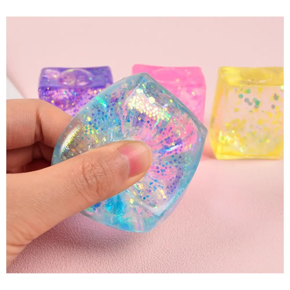 Squishy Colored Ice Cube Fidget Toys Slow Rising  Squeeze Toy Funny Stress Reliever Reduce Pressure Prop for Kids and Adults