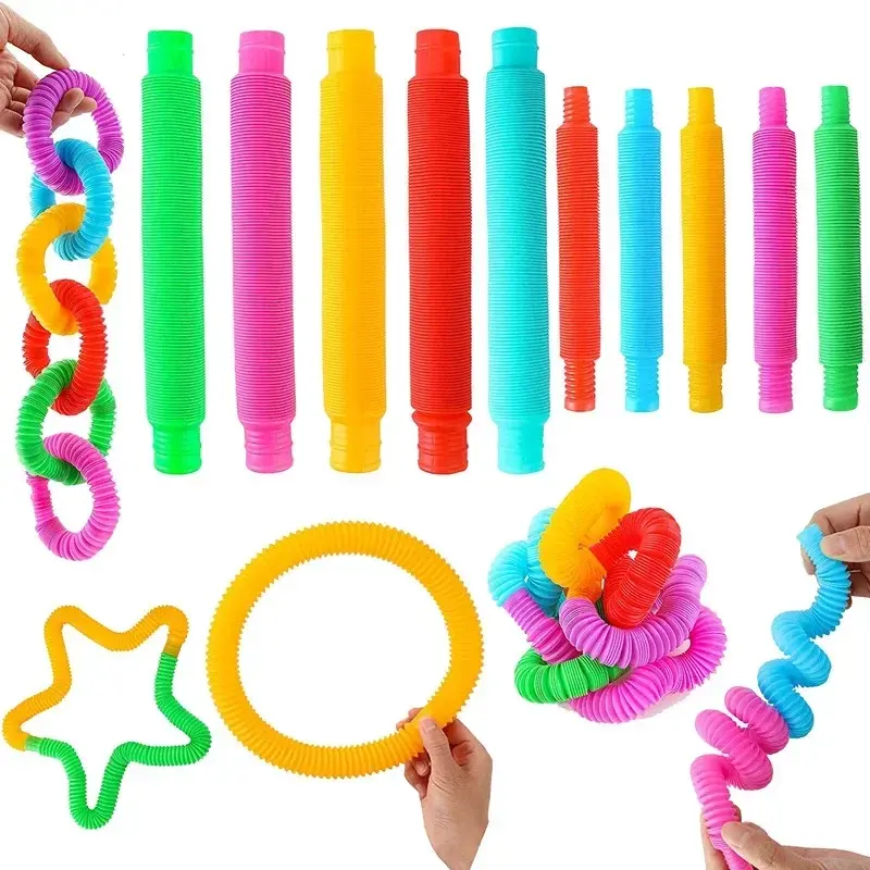 8-40 Pcs Pop Tubes Colorful Telescopic Fidget Toys Sensory Toy for Stress Anxiety Relief for Children Adults Learning Toys Gifts