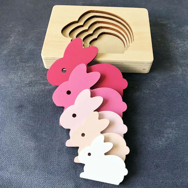Montessori Animal Color Gradient 3D Wooden Panel Puzzle Toys Five-Layer Rainbow Gradient Animal Jigsaw Educational Toys For Kids