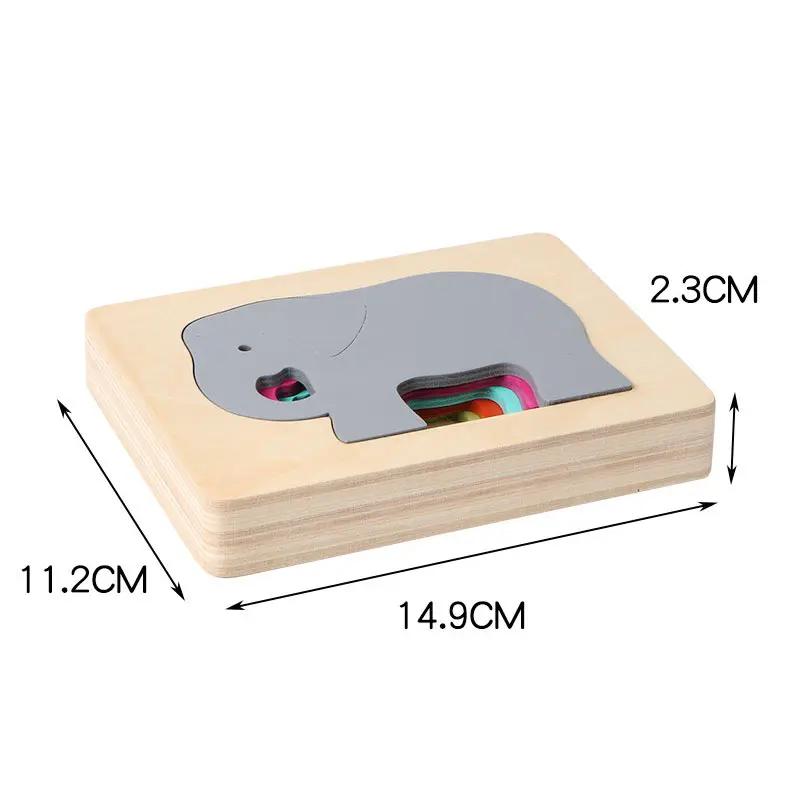 Montessori Animal Color Gradient 3D Wooden Panel Puzzle Toys Five-Layer Rainbow Gradient Animal Jigsaw Educational Toys For Kids