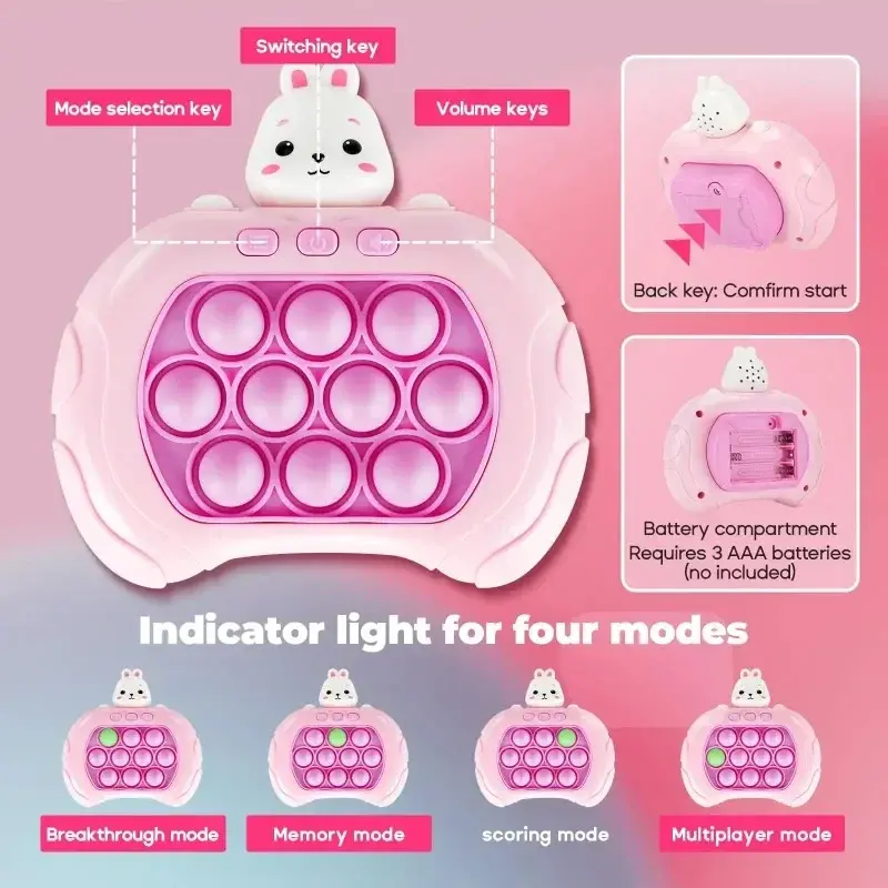 999 Level Electronic Pop Quick Push Bubbles Game Machine Kids Cartoon Fun Squeezing Toys Anti Stress Sensory Bubble Toy Gifts