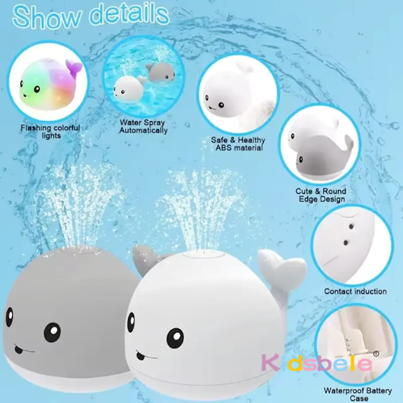 Cute Light Up Whale Sprinkler Bath Toy  Automatic Spray Water Shower Swim Pool Bathing Toy Safe Sensory Play for Kids 1-5 Years