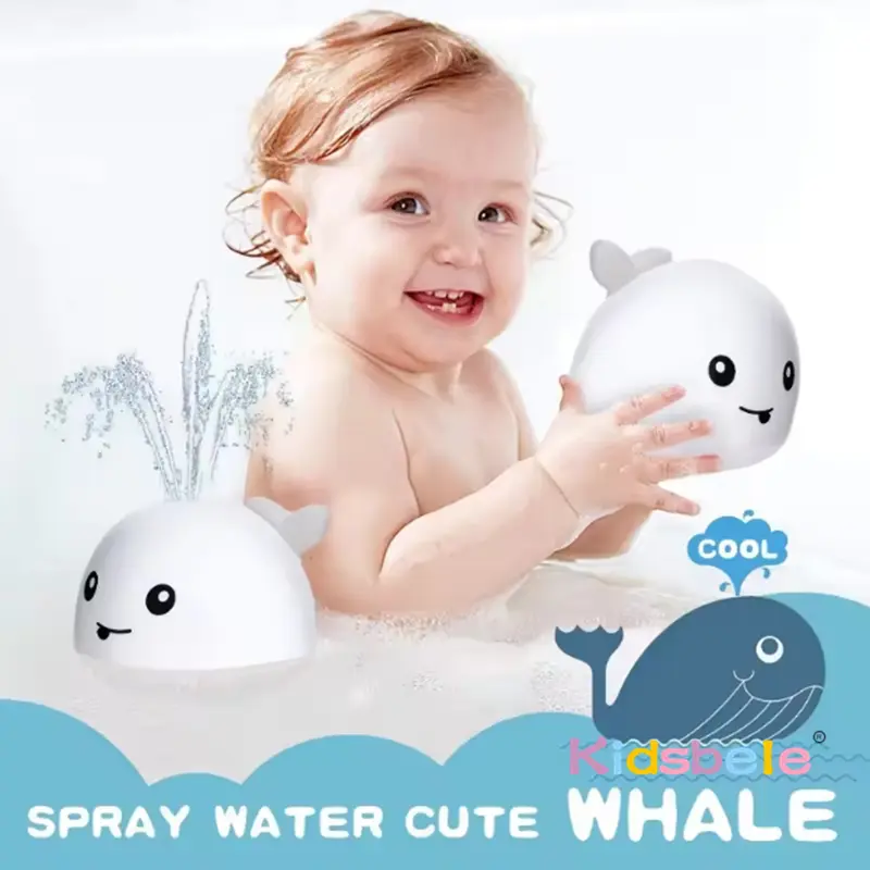 Cute Light Up Whale Sprinkler Bath Toy  Automatic Spray Water Shower Swim Pool Bathing Toy Safe Sensory Play for Kids 1-5 Years