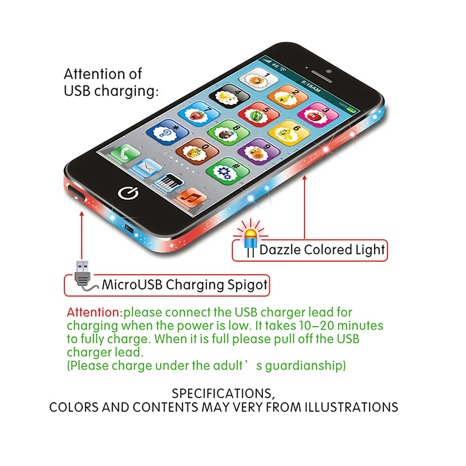 Baby English Learning Phone Machine Music Light Touch Screen Mobile Phone Toy Early Child Development Educational Toy