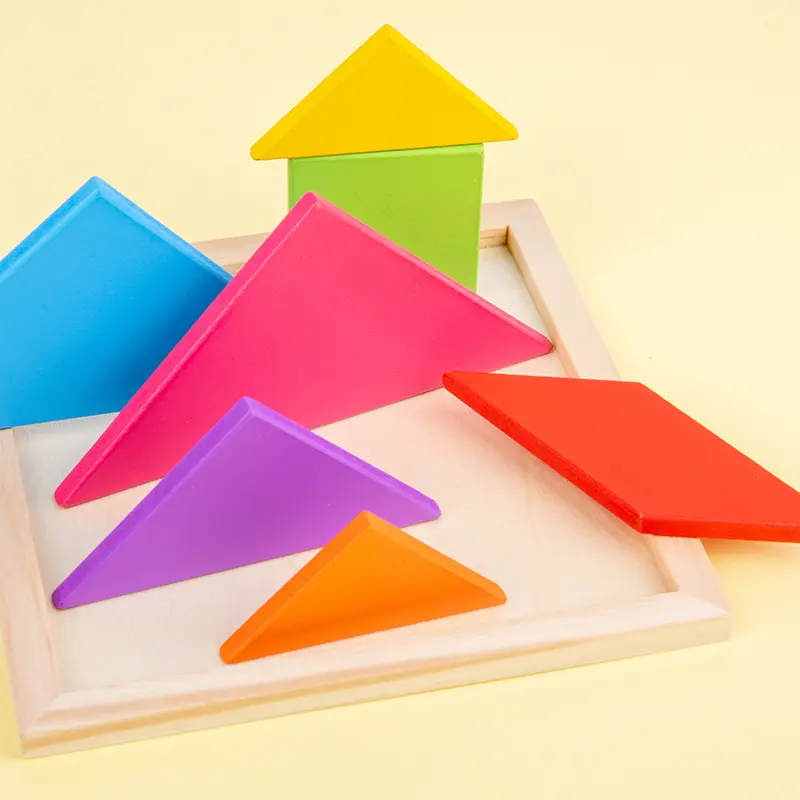 Wooden Tangram Puzzles For Kids With 7 Colored Pieces,Educational Brain Teaser Learning Toy For Boys And Girls Fun Party Favor