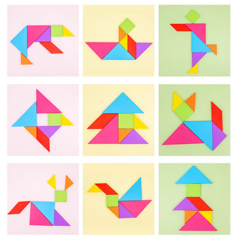 Wooden Tangram Puzzles For Kids With 7 Colored Pieces,Educational Brain Teaser Learning Toy For Boys And Girls Fun Party Favor