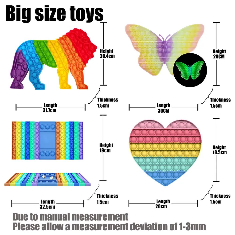 Big Size 20CM Rainbow Square Push Bubble Fidget Toys Children Adult Stress Relief Toy Antistress Squeeze Gift 20CM 30CM XXL