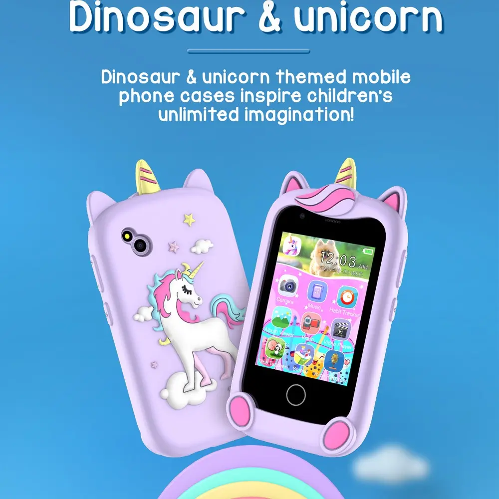 Mini Kids Phone Habit Tracke Camera 2.8inch IPS Word Learn Toy Phone MP3 Player Clock Audio Book Storytelling Eduational Toys