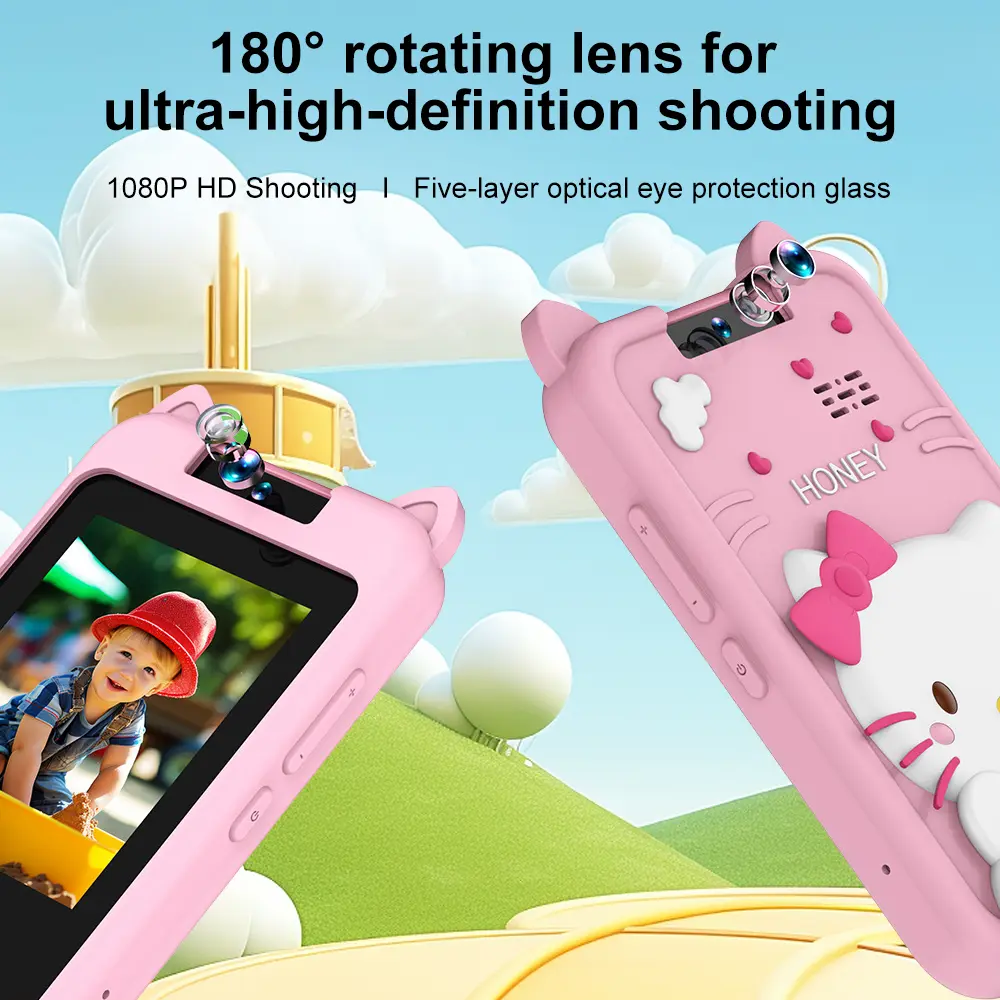 Children Phone Camera Toys with Reversible Camera MP3 Music Player Game Touch Screen Leaning Toys for Girls Boys Birthday Gifts