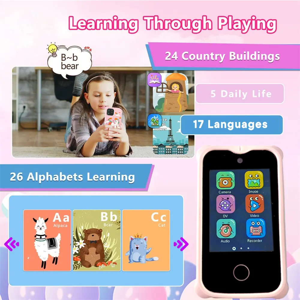 Kids Smart Phone Toys Dual Camera Touch Screen Phone Christmas Birthday Gifts Children Digital Camera 32G SD Card Option